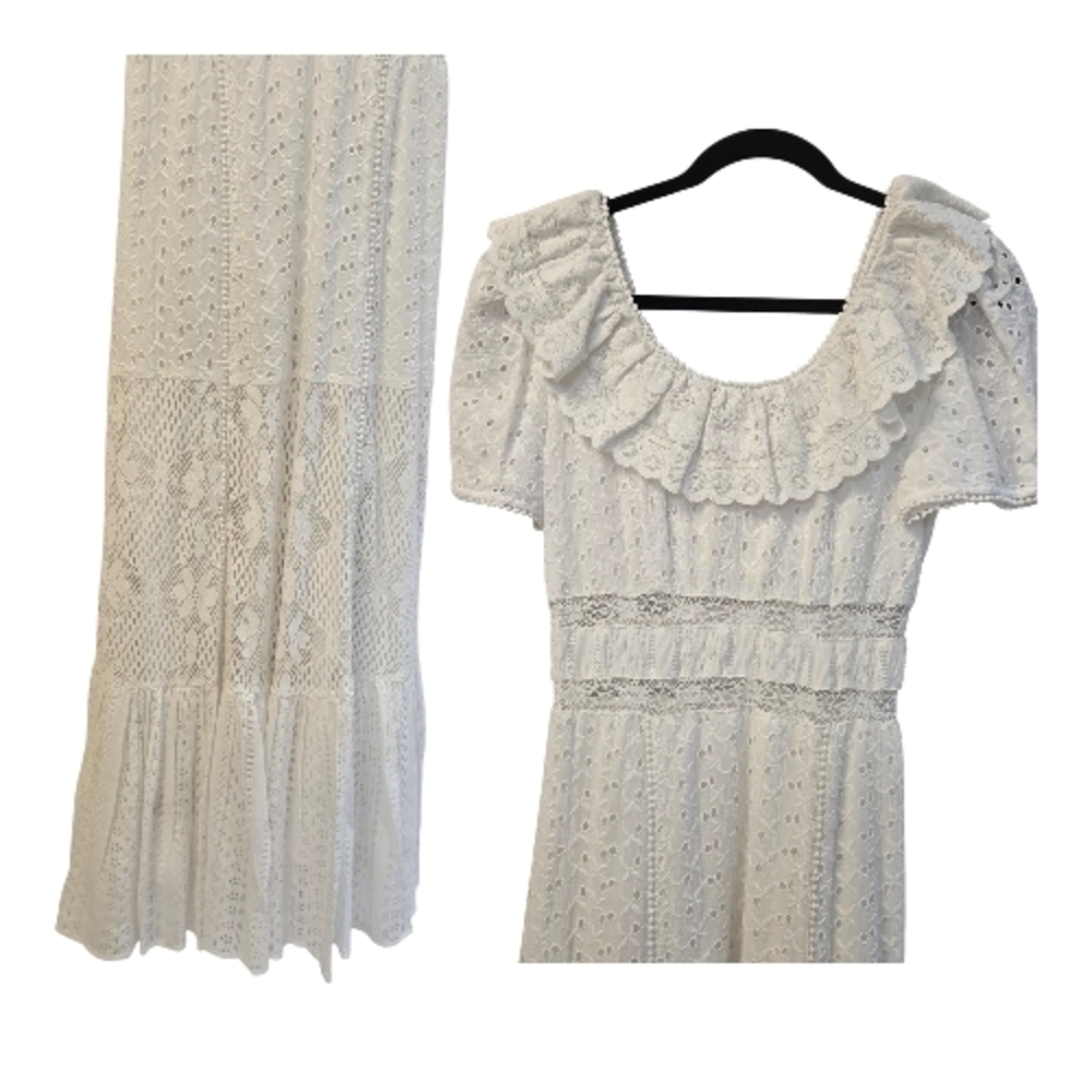 LoveShackFancy Sassie White Lace Maxi Dress Boho Eyelet Romantic Cottagecore Sz4 - Picture 10 of 15